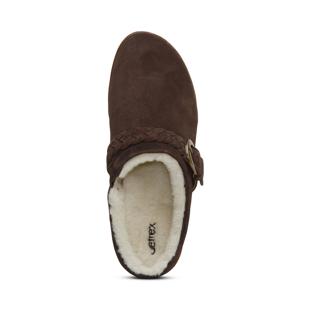 Aetrex Women's Libby Fleece With Arch Support Clogs - Brown | USA 8I0TCEC